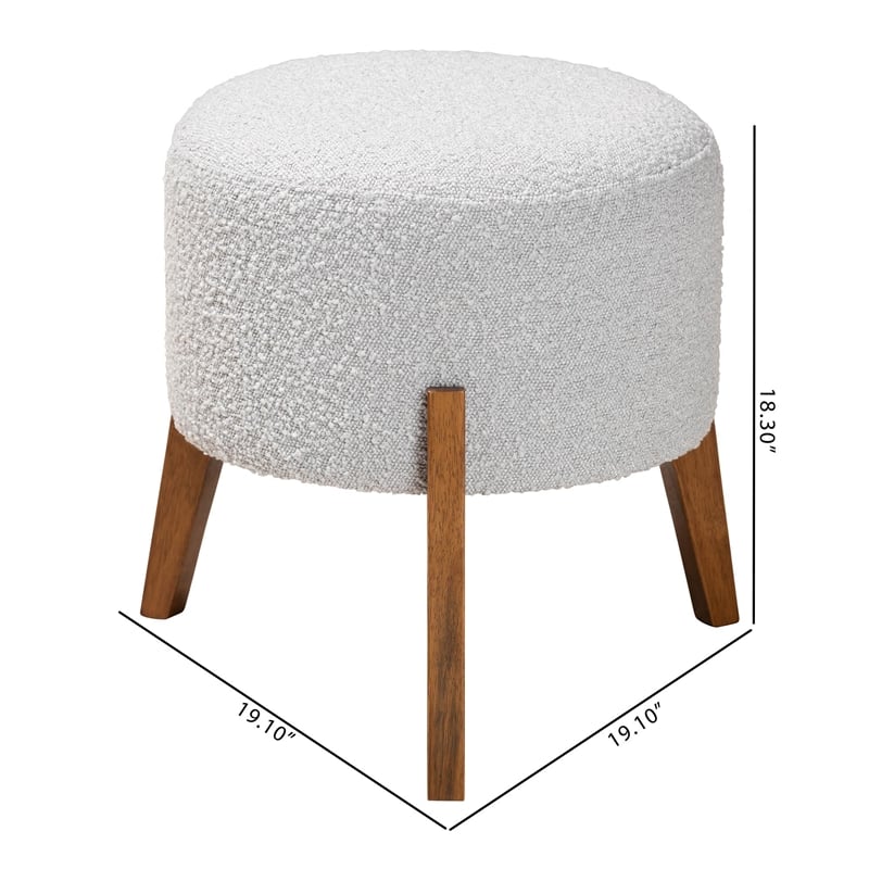 Baxton Studio Elkie Light Grey Boucle Fabric and Brown Wood Ottoman Footstool