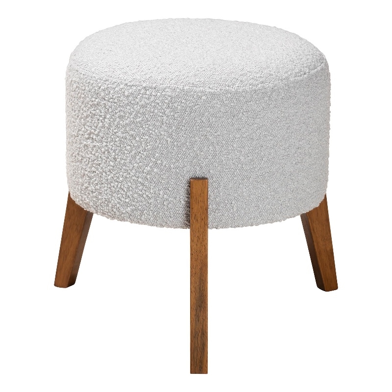 Baxton Studio Elkie Light Grey Boucle Fabric and Brown Wood Ottoman Footstool