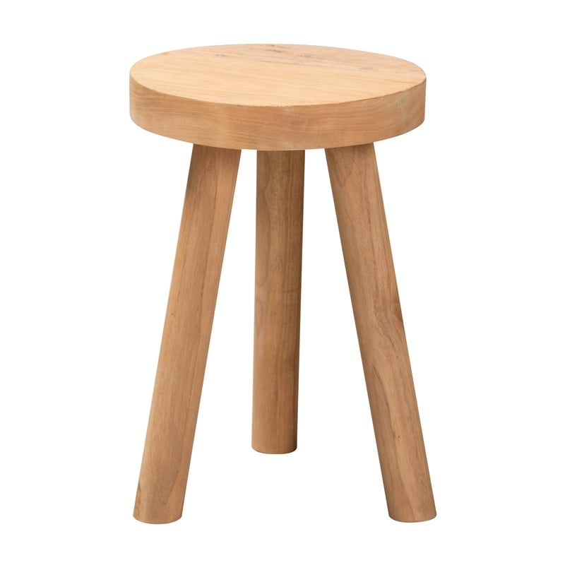 Baxton Studio Terah Modern Natural Brown Teak Wood Ottoman Footstool