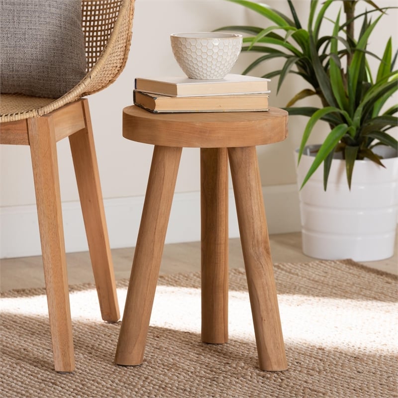 Baxton Studio Terah Modern Natural Brown Teak Wood Ottoman Footstool