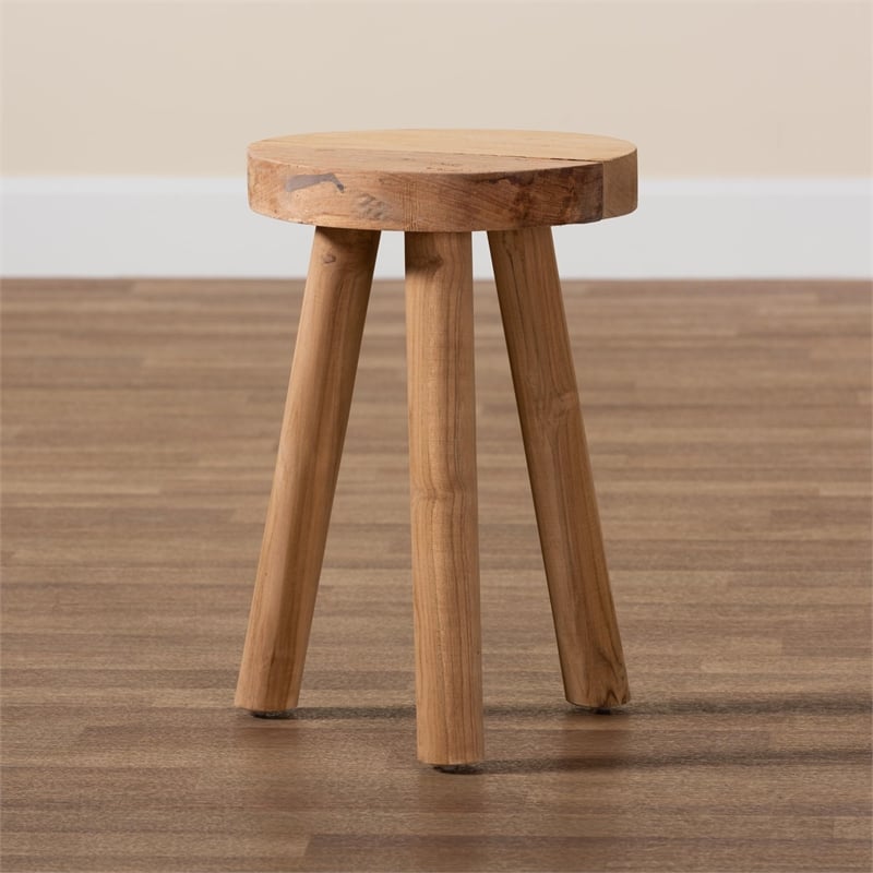 Baxton Studio Terah Modern Natural Brown Teak Wood Ottoman Footstool
