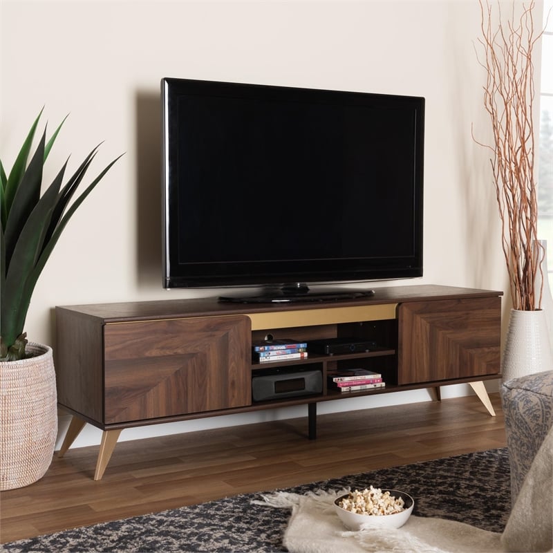 Baxton Studio Graceland Transitional Walnut Brown Finished Wood 2-Door TV Stand