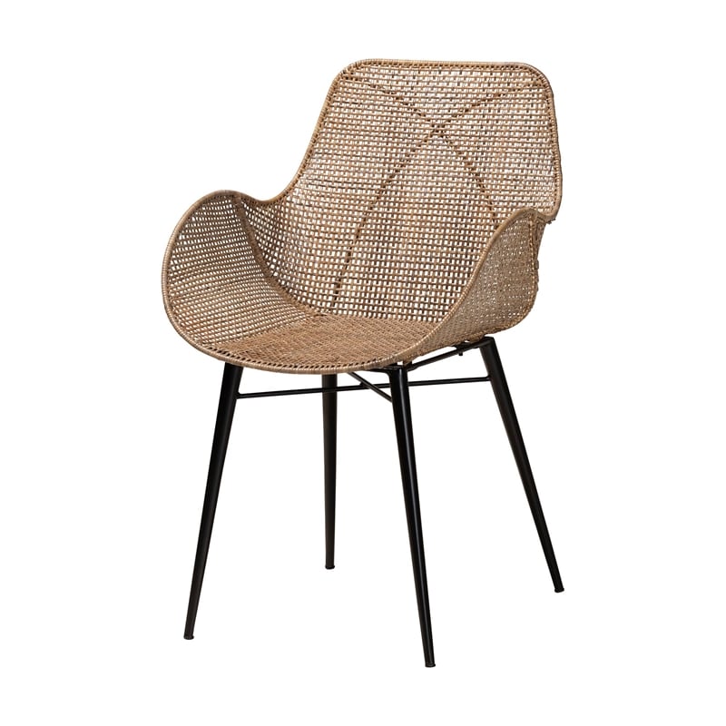 Baxton Studio Emmali Gray Rattan and Natural Brown Wood 7-Piece Dining Set