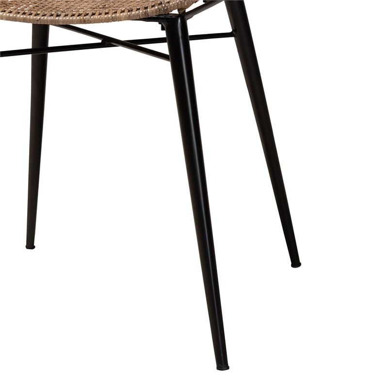 Baxton Studio Emmali Gray Rattan and Natural Brown Wood 7-Piece Dining Set
