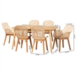 Baxton Studio Emmali Natural Brown Finished Wood and Rattan 7-Piece Dining Set