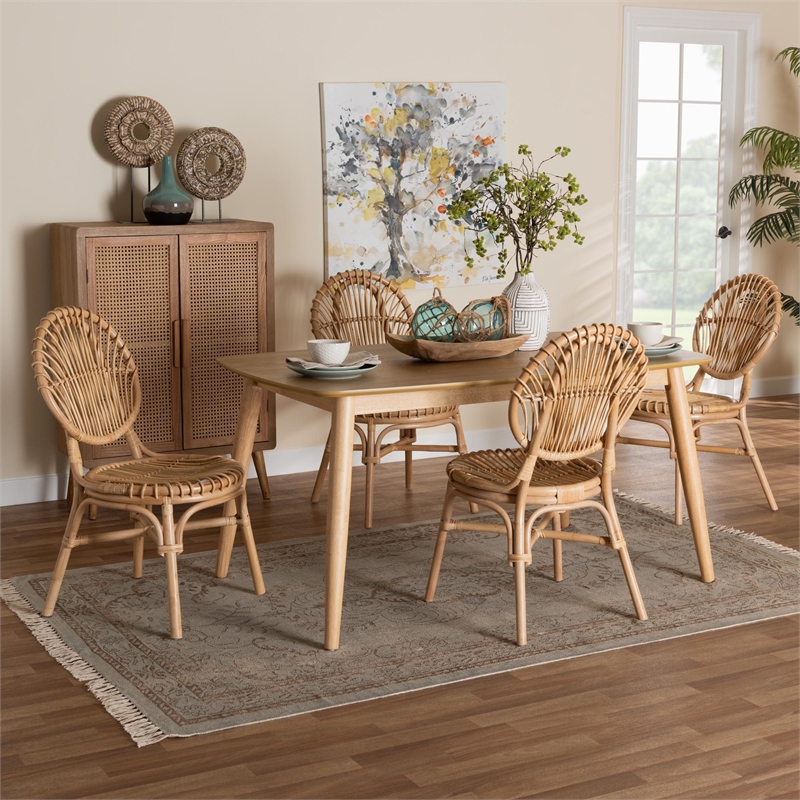 Baxton Studio Iris Modern Bohemian Natural Brown Rattan 5-Piece Dining Set