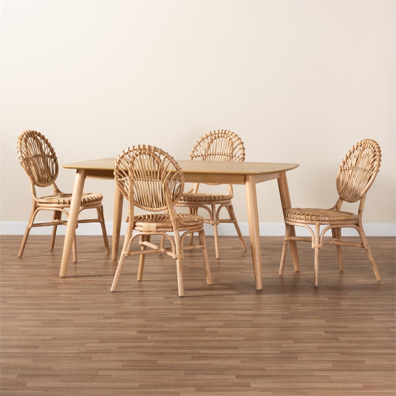 Baxton Studio Iris Modern Bohemian Natural Brown Rattan 5-Piece Dining Set