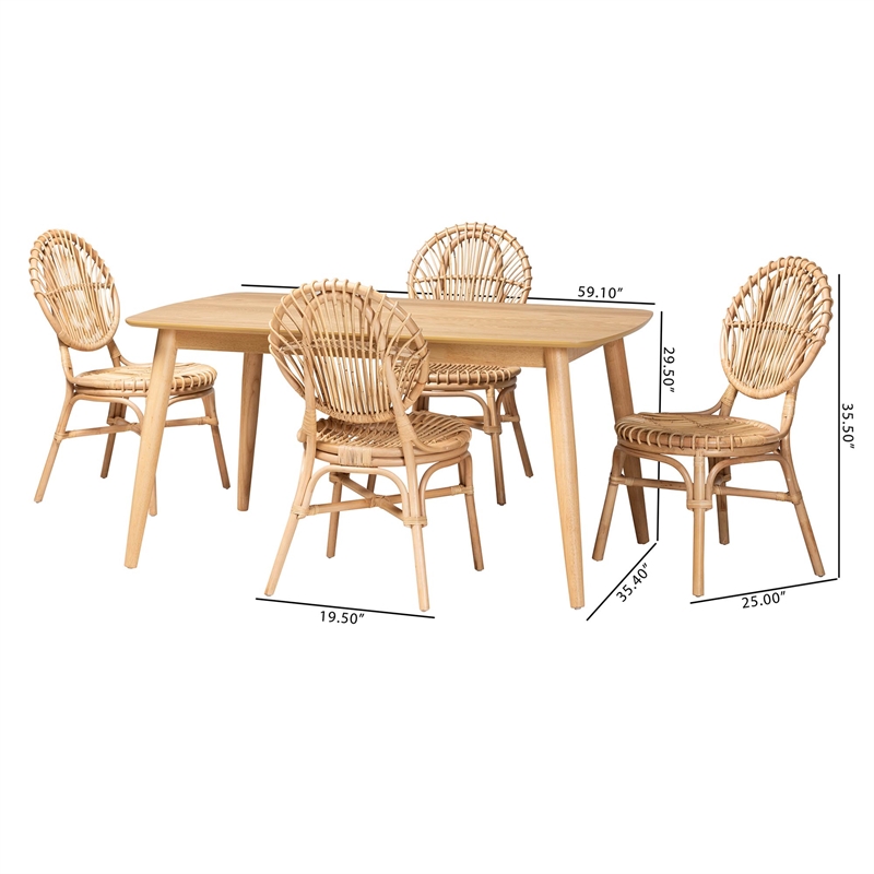 Baxton Studio Iris Modern Bohemian Natural Brown Rattan 5-Piece Dining Set