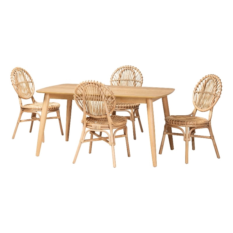 Baxton Studio Iris Modern Bohemian Natural Brown Rattan 5-Piece Dining Set