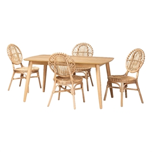 Baxton Studio Iris Modern Bohemian Natural Brown Rattan 5-Piece Dining Set