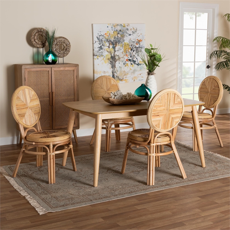 Baxton Studio Carita Modern Bohemian Natural Brown Rattan 5-Piece Dining Set