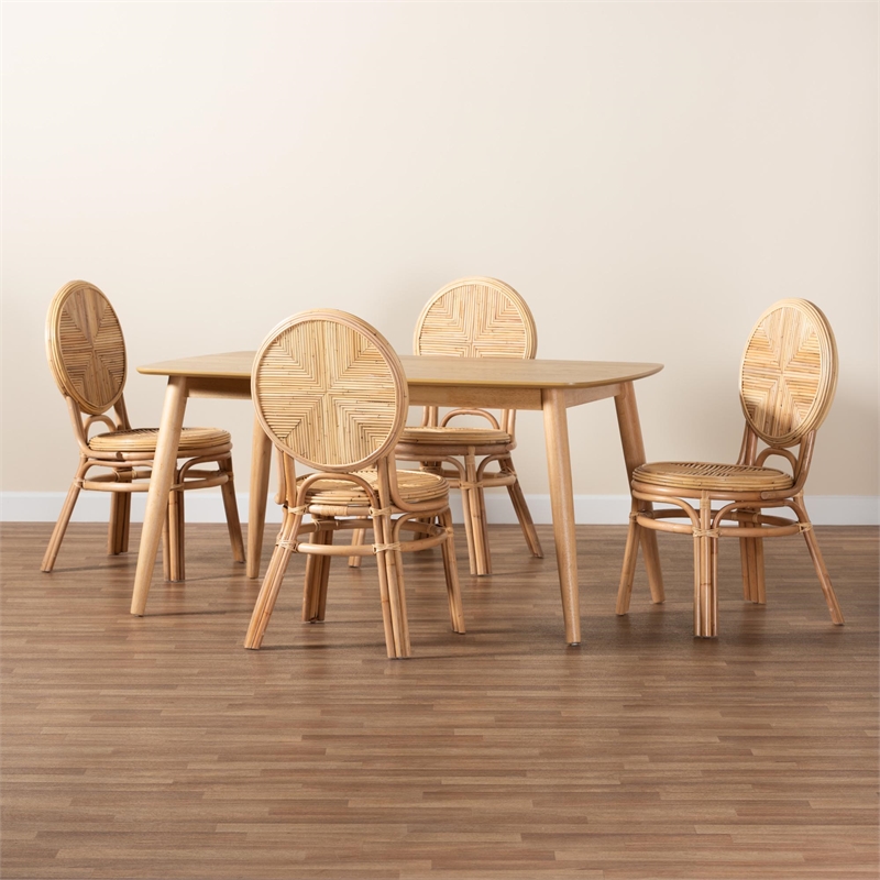 Baxton Studio Carita Modern Bohemian Natural Brown Rattan 5-Piece Dining Set