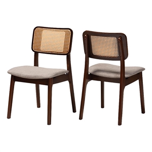 Baxton Studio Dannon Grey Fabric and Walnut Brown Wood 2-Piece Dining Chair Set