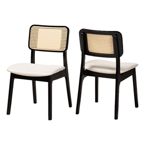 Baxton Studio Dannon Cream Fabric and Black Wood 2-Piece Dining Chair Set