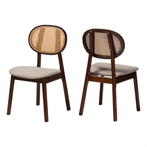 Baxton Studio Darrion Grey Fabric and Brown Wood 2-Piece Dining Chair Set