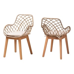 bali & pari Ballerina Gray Rattan and Natural Brown Wood Dining Chair
