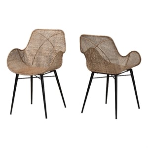 bali & pari Ballerina Modern Bohemian Gray Rattan and Black Metal Dining Chair