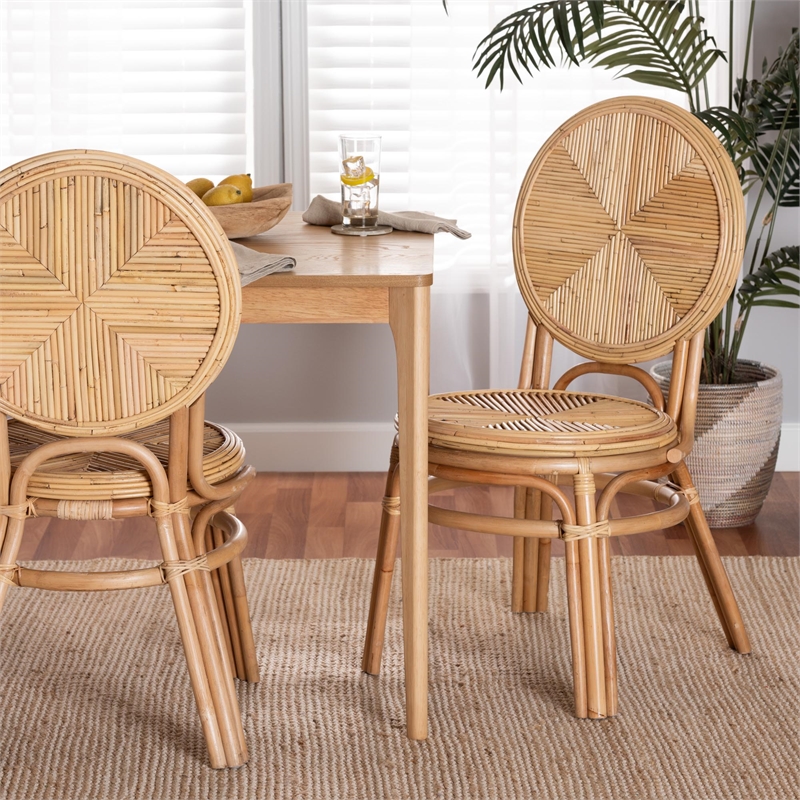 bali & pari Carita Modern Bohemian Natural Brown Rattan Dining Chair
