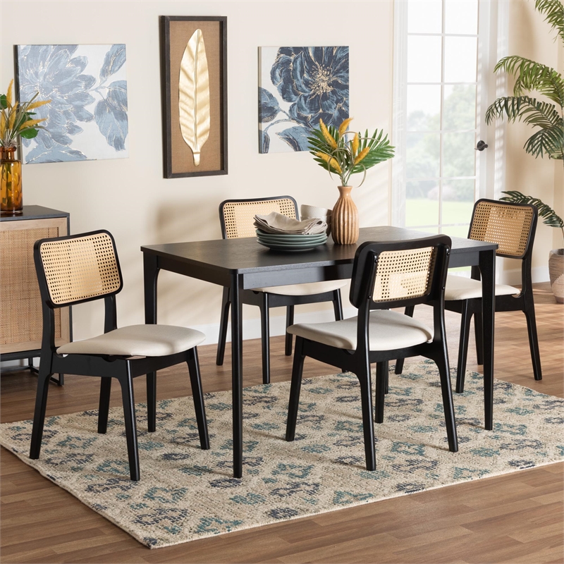 Baxton Studio Dannon Cream Fabric and Black Finished Wood 5-Piece Dining Set