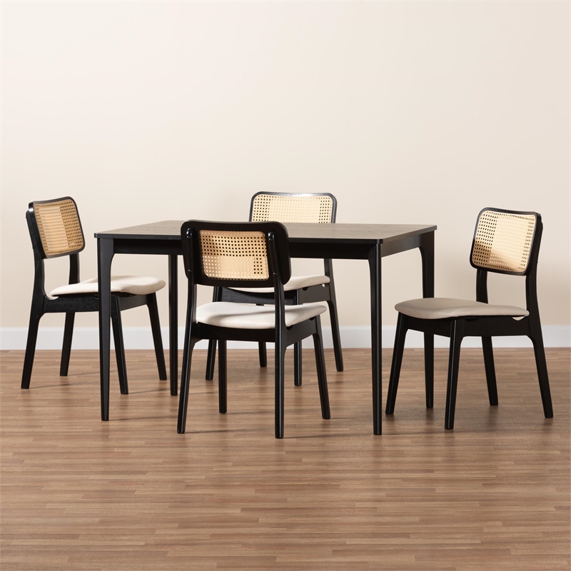 Baxton Studio Dannon Cream Fabric and Black Finished Wood 5-Piece Dining Set