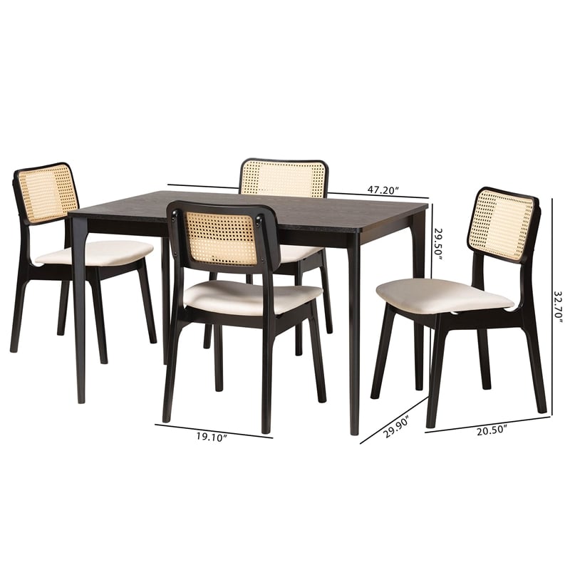 Baxton Studio Dannon Cream Fabric and Black Finished Wood 5-Piece Dining Set