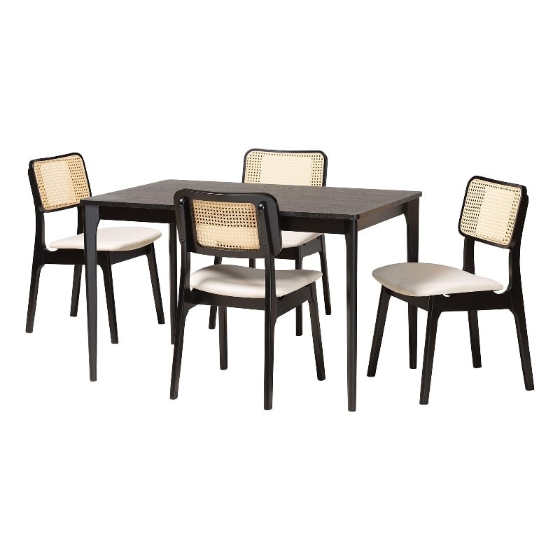 Baxton Studio Dannon Cream Fabric and Black Finished Wood 5-Piece Dining Set