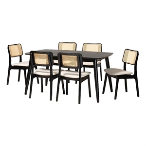 Baxton Studio Dannon Cream Fabric and Black Finished Wood 7-Piece Dining Set