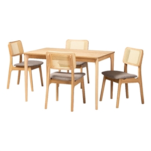 Baxton Studio Dannon Grey Fabric and Natural Oak Wood 5-Piece Dining Set