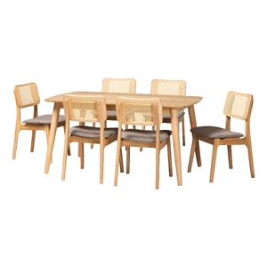 Baxton Studio Dannon Grey Fabric and Natural Oak Wood 7-Piece Dining Set
