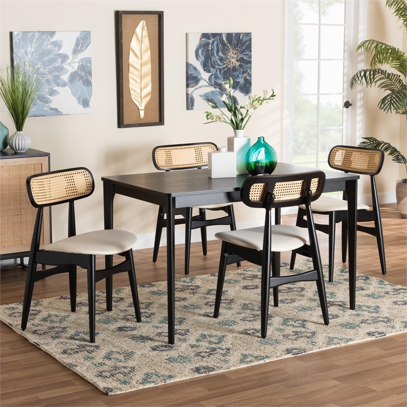 Baxton Studio Tarana Cream Fabric and Black Finished Wood 5-Piece Dining Set