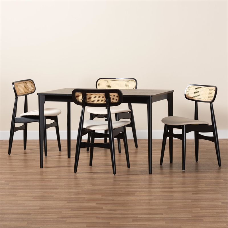 Baxton Studio Tarana Cream Fabric and Black Finished Wood 5-Piece Dining Set
