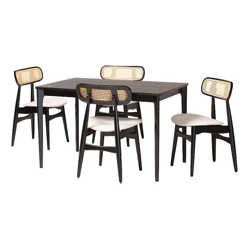 Baxton Studio Tarana Cream Fabric and Black Finished Wood 5-Piece Dining Set
