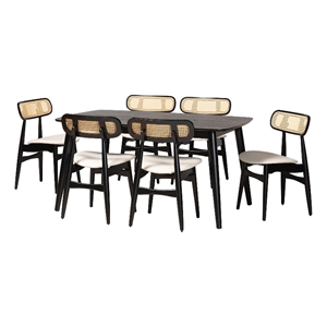 Baxton Studio Tarana Cream Fabric and Black Finished Wood 7-Piece Dining Set