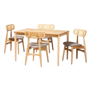 Baxton Studio Tarana Grey Fabric and Natural Oak Wood 5-Piece Dining Set