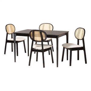 Baxton Studio Darrion Cream Fabric and Black Wood 5-Piece Dining Set