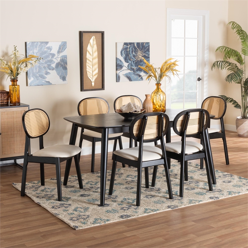 Baxton Studio Darrion Cream Fabric and Black Wood 7-Piece Dining Set