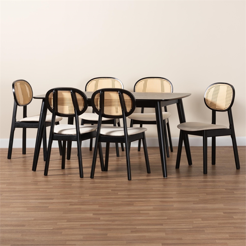 Baxton Studio Darrion Cream Fabric and Black Wood 7-Piece Dining Set