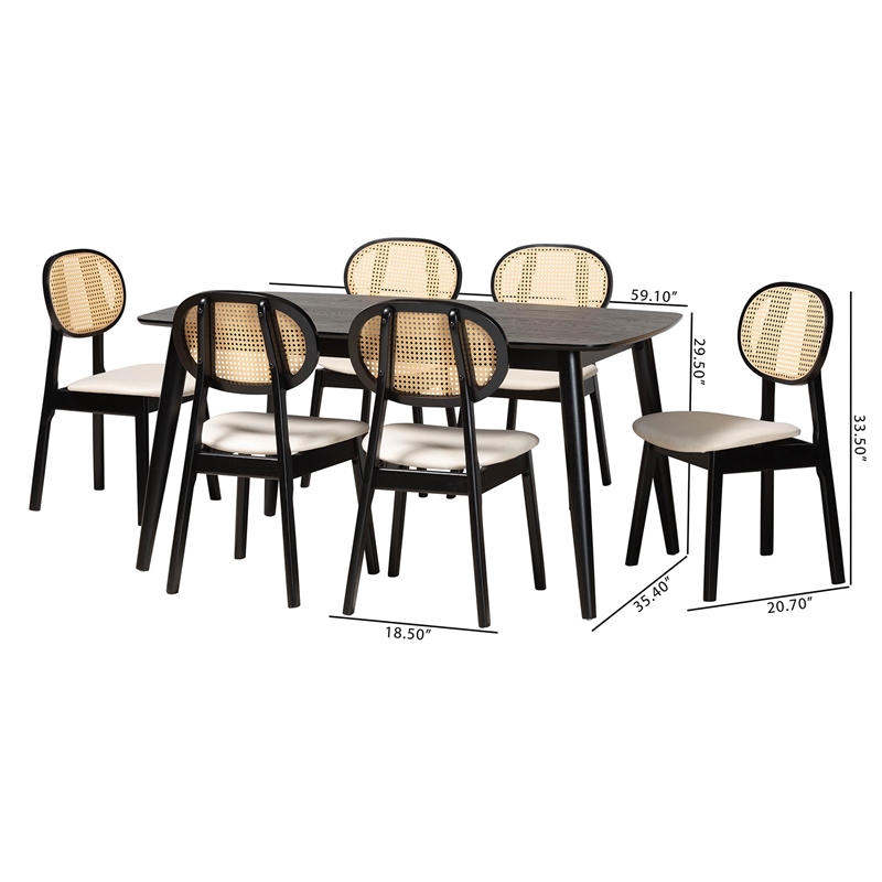 Baxton Studio Darrion Cream Fabric and Black Wood 7-Piece Dining Set