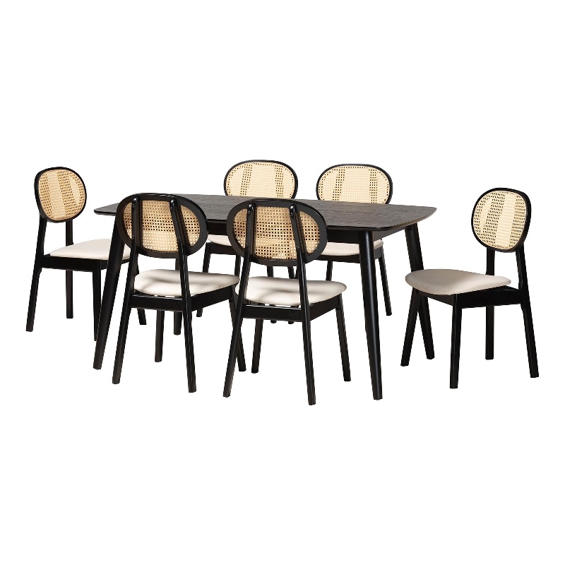Baxton Studio Darrion Cream Fabric and Black Wood 7-Piece Dining Set