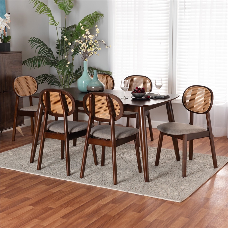 Baxton Studio Darrion Grey Fabric and Walnut Brown Wood 7-Piece Dining Set
