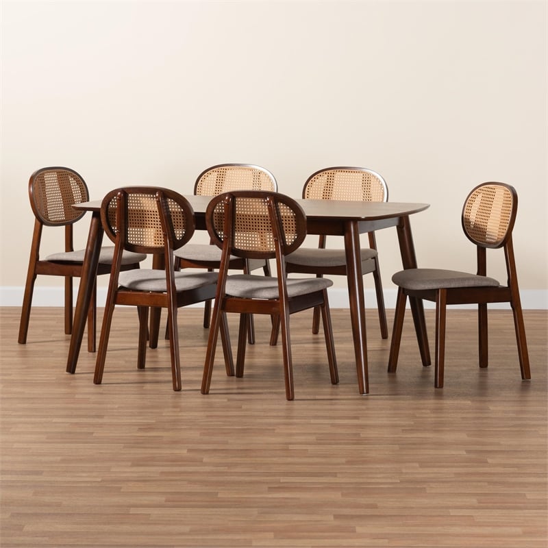 Baxton Studio Darrion Grey Fabric and Walnut Brown Wood 7-Piece Dining Set