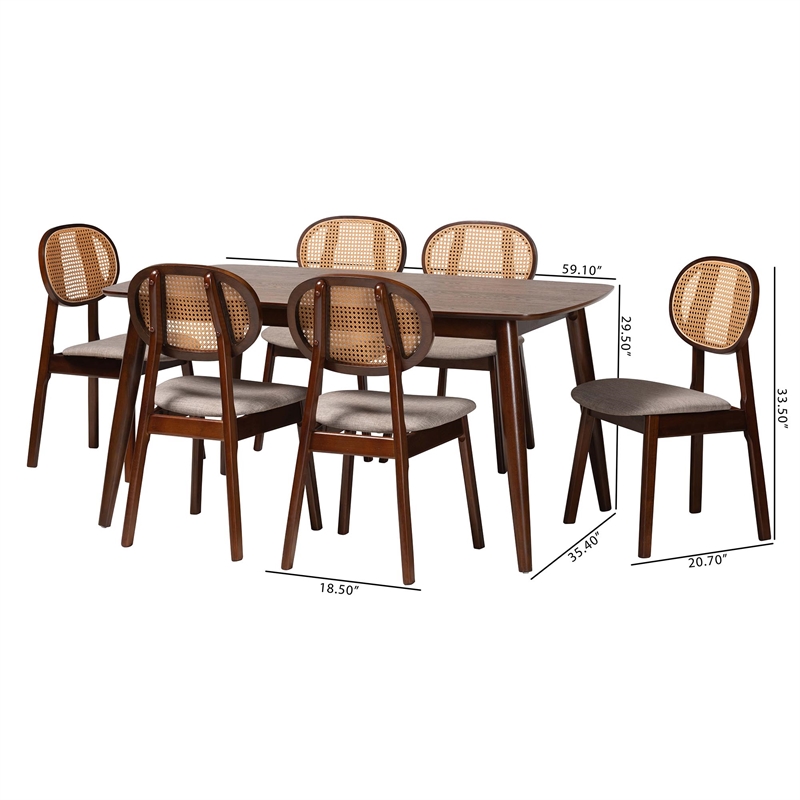 Baxton Studio Darrion Grey Fabric and Walnut Brown Wood 7-Piece Dining Set