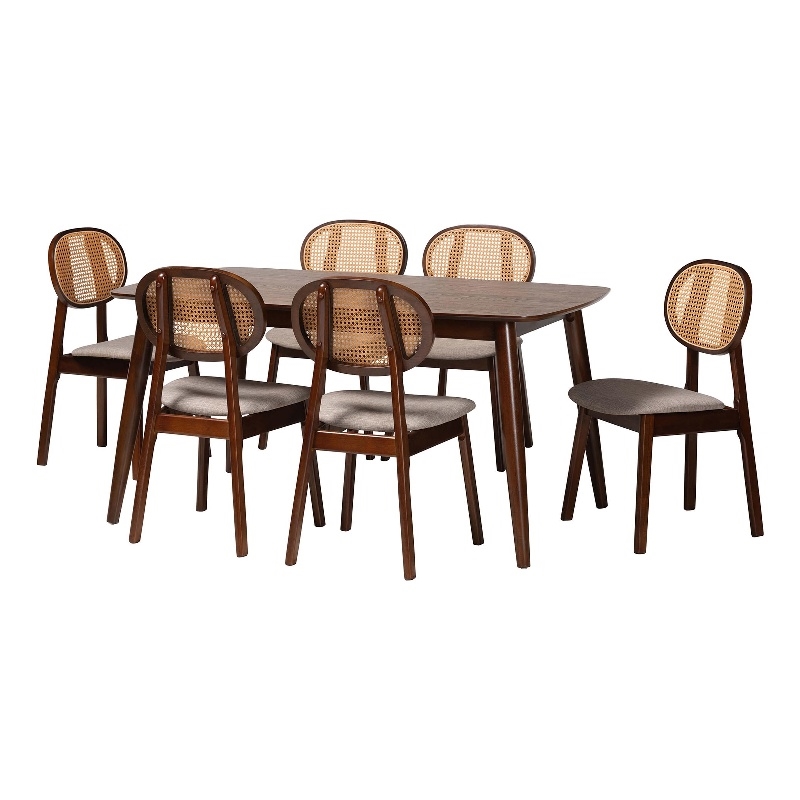 Baxton Studio Darrion Grey Fabric and Walnut Brown Wood 7-Piece Dining Set