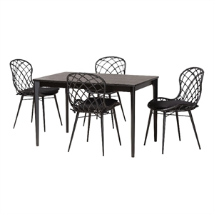 Baxton Studio Sabelle Black Finished Wood and Rattan 5-Piece Dining Set