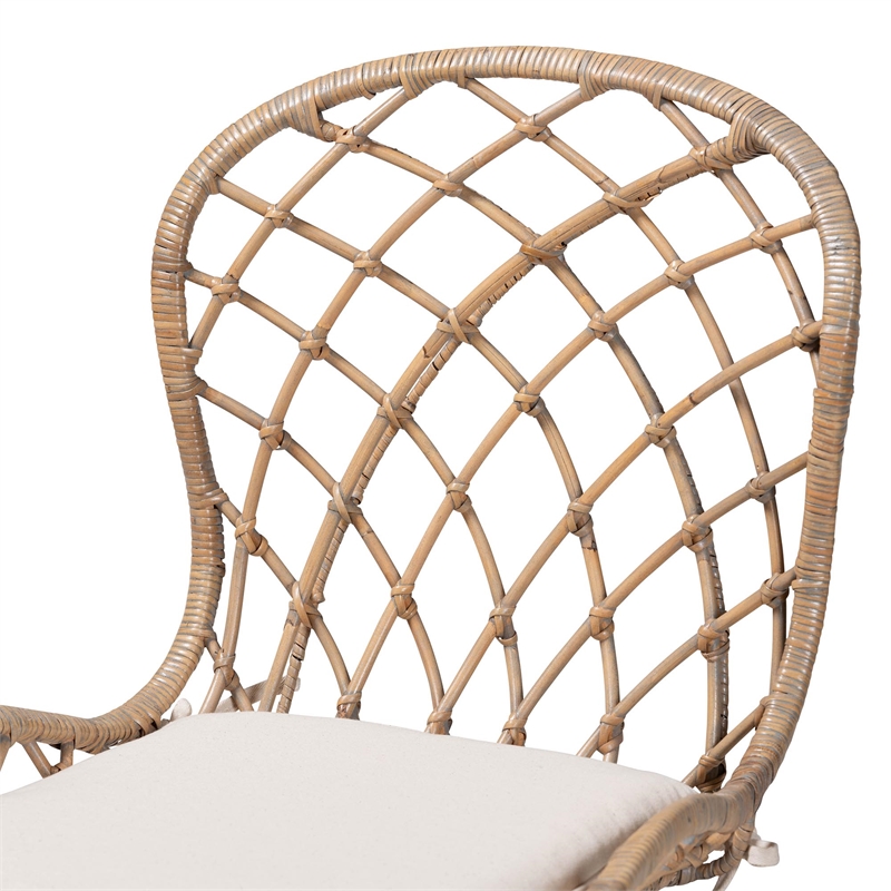 Baxton Studio Sabelle Greywashed Rattan and Brown Wood 5-Piece Dining Set