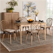 Baxton Studio Sabelle Greywashed Rattan and Brown Wood 5-Piece Dining Set