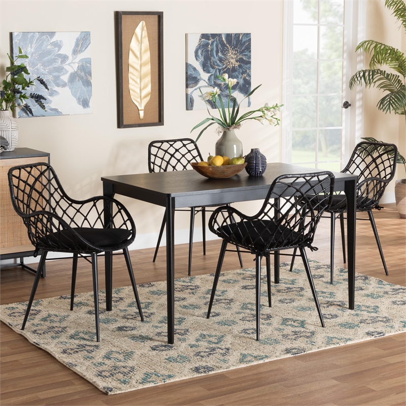 Baxton Studio Ballerina Black Finished Wood and Rattan 5-Piece Dining Set