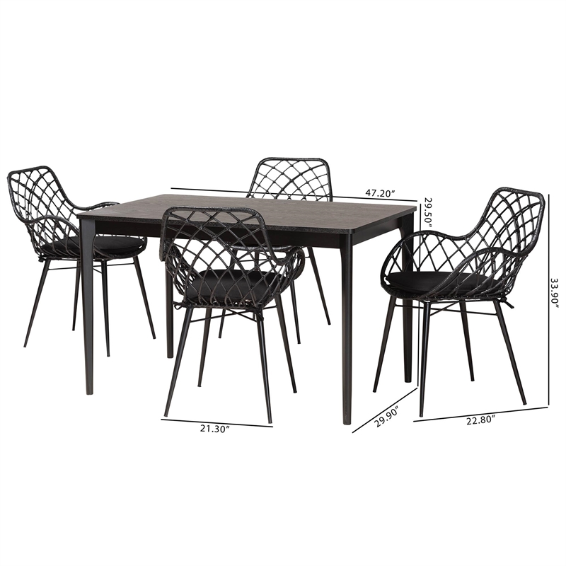 Baxton Studio Ballerina Black Finished Wood and Rattan 5-Piece Dining Set