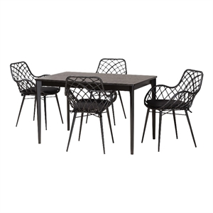 Baxton Studio Ballerina Black Finished Wood and Rattan 5-Piece Dining Set