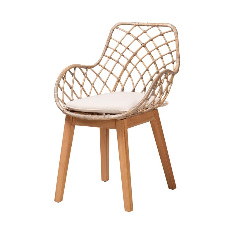 Baxton Studio Ballerina Gray Rattan and Brown Mahogany Wood 5-Piece Dining Set